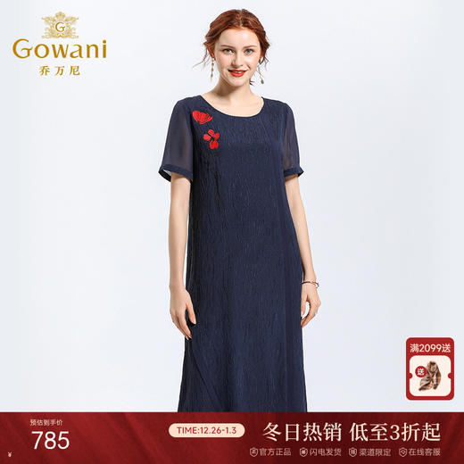 【两色可选】乔万尼夏季重磅真丝绣花气质简约宽松桑蚕丝连衣裙女长款EN2E533 商品图0