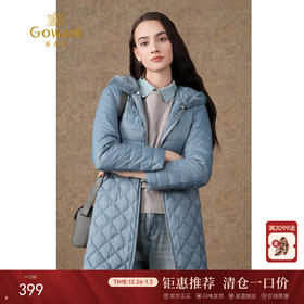 乔万尼冬季新款收腰显瘦保暖抗寒中长款黑色连帽羽绒服ES4T463