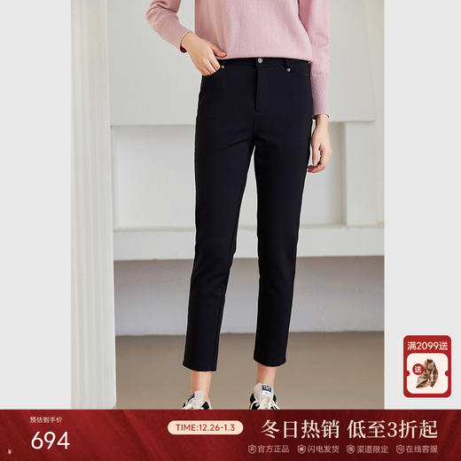 乔万尼磨毛铅笔裤新品显瘦黑色休闲裤ET4F816 商品图0