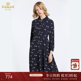 乔万尼春装女韩版修身高腰气质小个子印花长袖连衣裙EB3E216