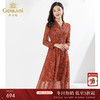 乔万尼春新款长袖雪纺连衣裙印花V领设计收腰显瘦EI3E239 商品缩略图0