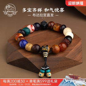 布达拉宫牛骨黑曜石八棱珠十八籽多宝手串男女款手串文玩