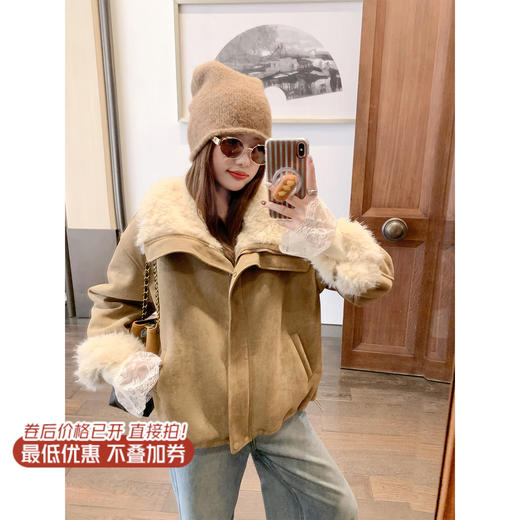 <曾小咸推荐>现货秒杀！微信超特价！毛毛领麂皮绒外套加绒保暖皮毛一体 日常369.99 立减170 秒杀199.99！ 商品图1