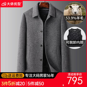 【可拆卸鸭绒内胆】【羊毛】【DBW】大依优型大码男装毛呢大衣外套中长款可脱卸羽绒内胆商务休闲大衣