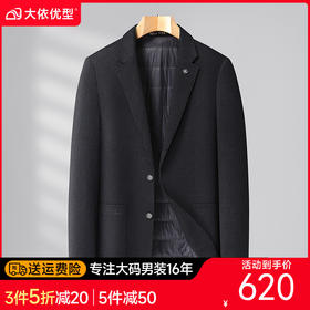 【90白鸭绒】【DDS】大依优型大码男装冬季西装外套羽绒内胆时尚休闲条纹长袖羊毛大衣