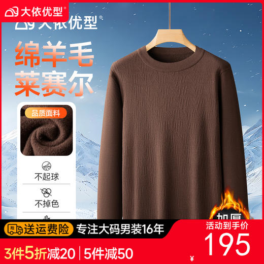 【绵羊毛莱赛尔】【DDS】大依优型大码男装圆领加绒针织衫毛衣长袖休闲百搭加肥加大 商品图0