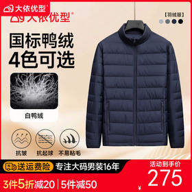 【DK】大依优型大码男装立领轻薄羽绒服短款休闲风加肥加大保暖百搭国标鸭绒