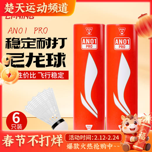 李宁羽毛球耐打防风尼龙球AN01 PRO训练室内羽毛球6只装 商品图0