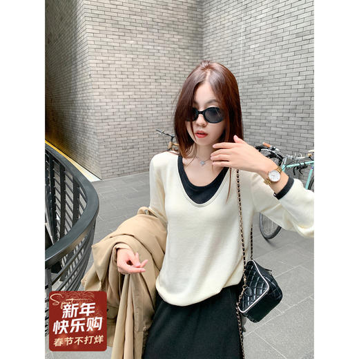 <曾小咸推荐>2.24现货秒杀 ！微信超特价！2色韩系撞色假两件长袖  日常119.99 立减60 秒杀59.99！！ 半身裙 秒杀79.99！！ 商品图3