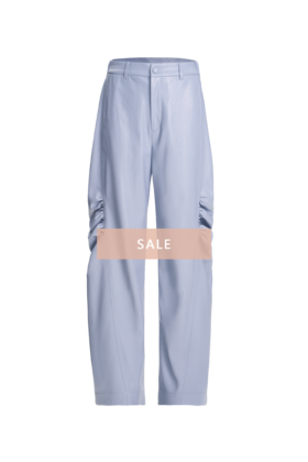 OUTOFLAW 环保蛋白皮褶皱细节直筒裤-蓝色