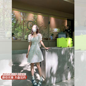 【169元任选2件】最后一波现货！方领碎花泡泡袖连衣裙女 夏季绑带设计收腰短裙
