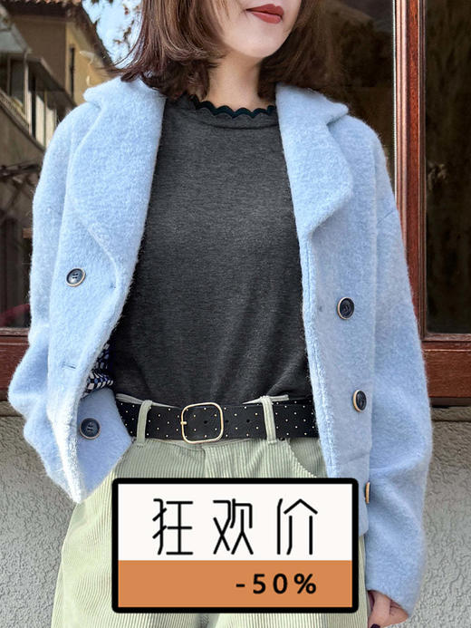 TYNVIE 花瓣领短款羊毛大衣 - 蓝色 商品图0