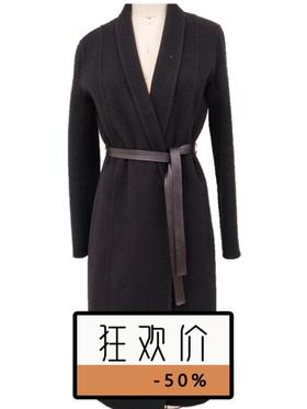 OFFiNG 经典款羊皮腰带长大衣 - 墨黑