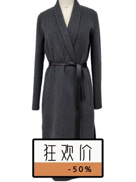 OFFiNG 经典款羊皮腰带长大衣 - 炭灰