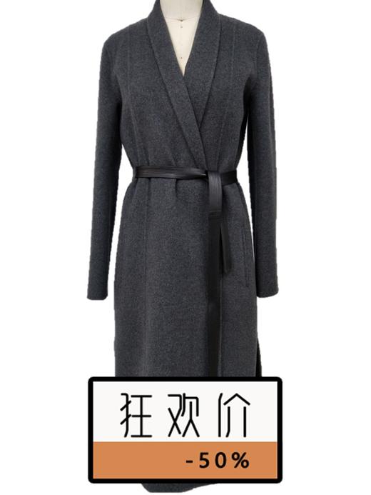 OFFiNG 经典款羊皮腰带长大衣 - 炭灰 商品图0