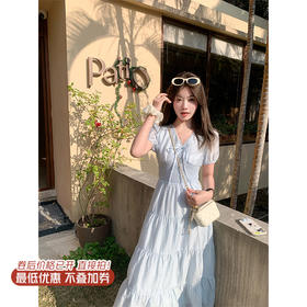 <曾小咸推荐>现货秒杀！卖完不补 ！微信粉丝打折价！！浅蓝色收腰连衣裙 日常229.99/件 立减140 秒杀89.99/件！！