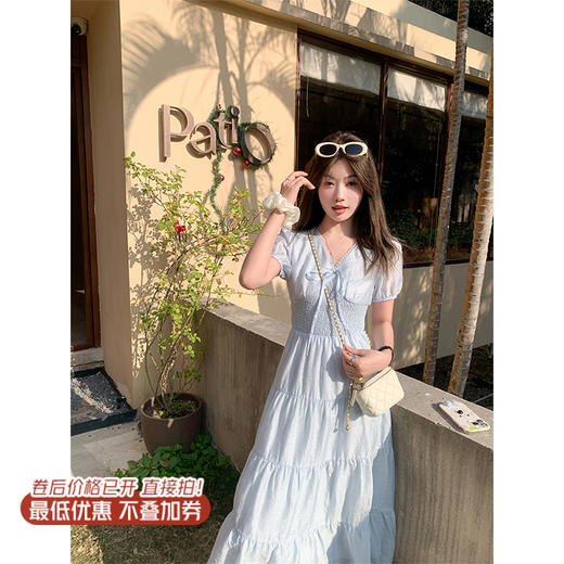 <曾小咸推荐>现货秒杀！卖完不补 ！微信粉丝打折价！！浅蓝色收腰连衣裙 日常229.99/件 立减140 秒杀89.99/件！！ 商品图0