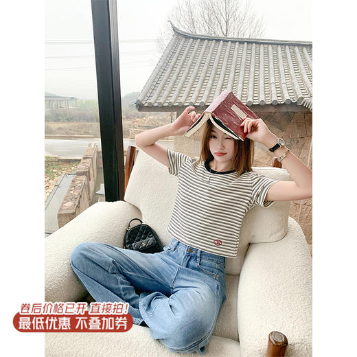【110元任选2件】最后一波现货！黑白条纹短款短袖T 商品图0