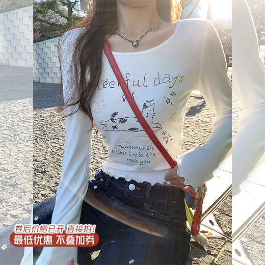 【89元任选2件】新品现货秒杀！卖完下架不再补 ！微信粉丝打折价！！猫咪字母印花修身短款T恤6.19 商品图0