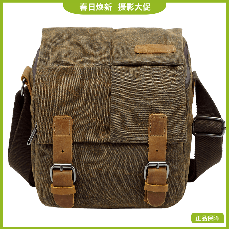 狼族优选丨复古单肩摄影包 单反便携斜挎包 日韩防泼水帆布男女相机包咖啡色