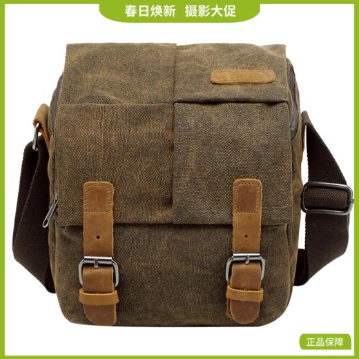 狼族优选丨复古单肩摄影包 单反便携斜挎包 日韩防泼水帆布男女相机包咖啡色 商品图0