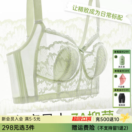 【298选3】D2-【B-E杯】【大胸显小 7A抑菌】轻薄透气蕾丝内衣女收副乳调整型薄款文胸  花藤月影 商品图0