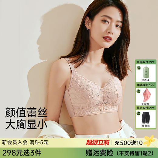 【298选3】【B-D杯】【高性价比】【大胸聚拢 胶原蛋白里杯润微大胸显小收副乳11cm高侧比文胸罩   素心暖云 商品图0