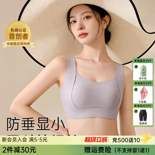 T1-【B-F杯】【大胸显小 双提拉防下垂】润微无痕内衣女收副乳聚拢调整型薄款文胸  提拉云影 商品图0