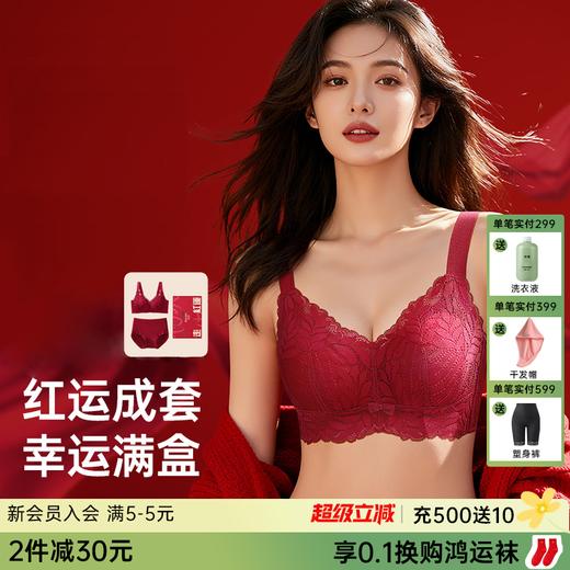 D2-【B-E杯】【大胸显小 薄荷小姐】润微7号专利杯透气版防下垂舒适好运本命年结婚新娘文胸罩 竹摇清影 +薄荷小姐【1分钱换购红袜子不需要加购物车，提交付款界面会显示】 商品图0