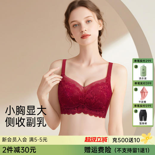 A2-【70AB-85AB杯】【小胸聚拢显大】性感圆润蜜桃胸收副乳调整型上托内衣女文胸罩   花影夏石/浮萍芷云 【小胸-蕾丝】 商品图0