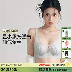 D2-【B-D杯】【大胸显小 韧性软钢圈】润微杯垫厚度0.3cm 侧翼12.5收副乳 性感蕾丝聚拢薄杯收副乳调整文胸   绮梦娇韵/蓝花笔韵