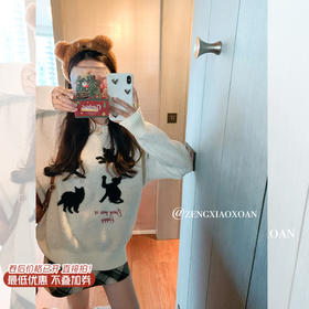 <曾小咸推荐> 黑色猫咪绣花毛衣  