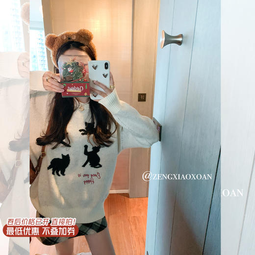 <曾小咸推荐> 黑色猫咪绣花毛衣   商品图0