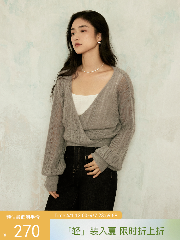 交叠裹身式正反两穿镂空毛衫FCE3WST083