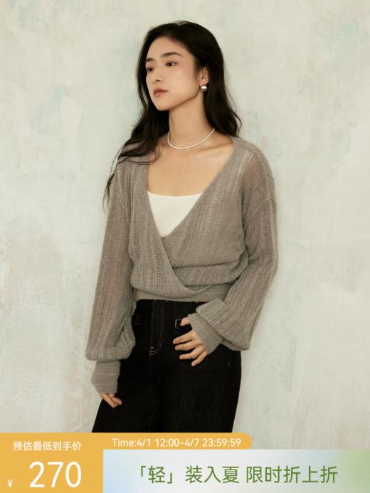 交叠裹身式正反两穿镂空毛衫FCE3WST083 商品图0