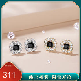【璀璨玫瑰】S925银璀璨黑锆石耳钉【JHY-E000233】