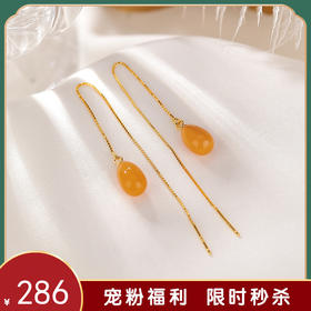 【溯光】S925纯银镀金蜜蜡复古水滴耳线【CW-EX00114】