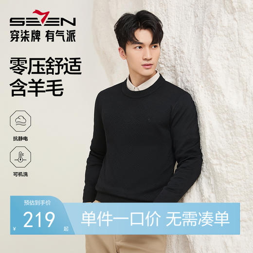 【含羊毛/可机洗/抗静电】柒牌男装毛衫2025秋冬新款圆领针织衫129Y70570 商品图0