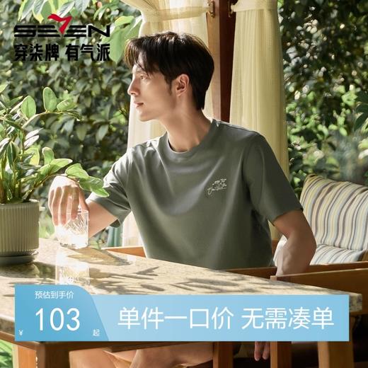 【国风图案T恤】柒牌短袖T恤男夏季新品简约百搭刺绣圆领套头上衣128T70240 商品图0