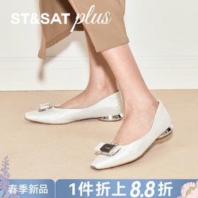 星期六26春新款方头蝴蝶结水钻低跟单鞋SSE1111041