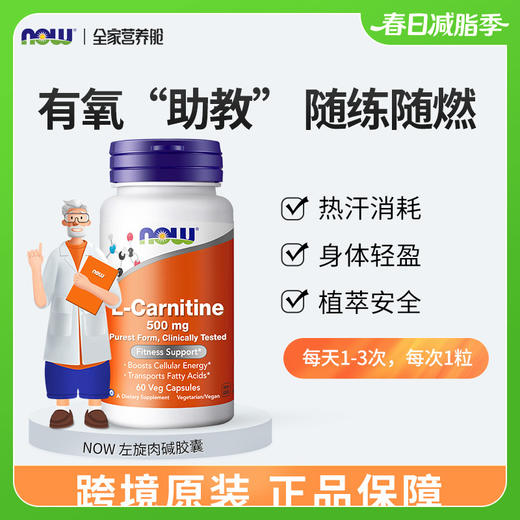 美国NOW诺奥左旋肉碱胶囊 500mg*60粒/瓶 商品图0