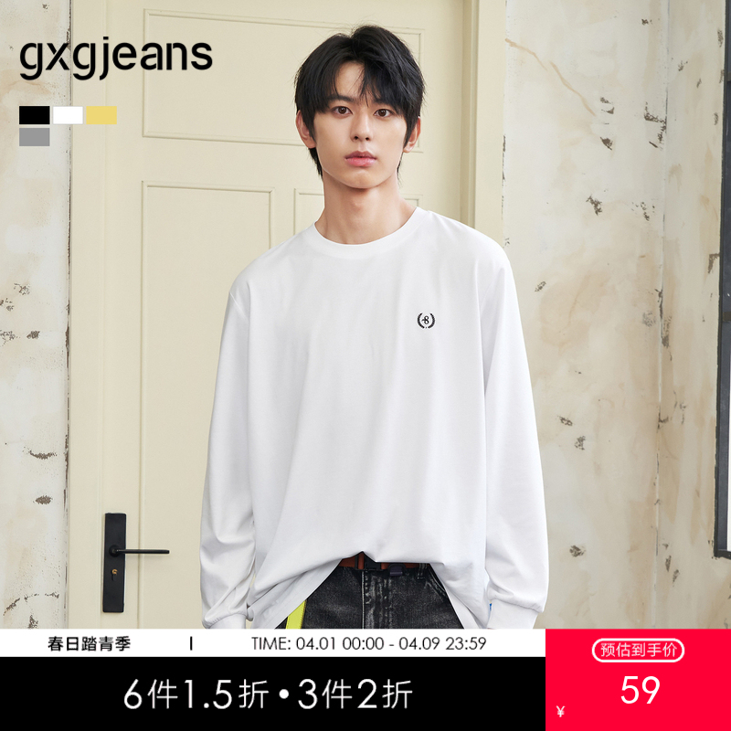gxgjeans男装多色打底衫刺绣圆领套头长袖T恤男 秋季热卖JFD13400061