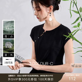 三彩【墨染清欢】2026夏季新款新中式T恤短袖开叉设计感套头上衣C