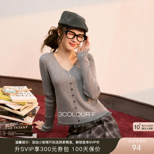三彩独醒2025秋季新款纽扣V领长袖针织衫套头毛衫短款打底F 商品图0
