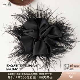 三彩2026新款羽毛装饰缎面发圈暗黑轻奢小众氛围感个性时尚灵动女