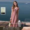三彩2026夏季新款格纹连衣裙短袖V领A字裙长裙法式浪漫M 商品缩略图0