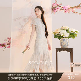 【花影流光】三彩2026夏季新款新中式连衣裙雪纺绣花中长裙C