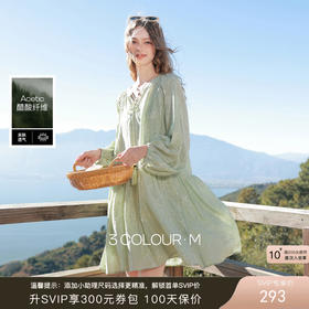 【醋酸】三彩2026春季新款V领绣花A字连衣裙宽松短裙吊带两件套M