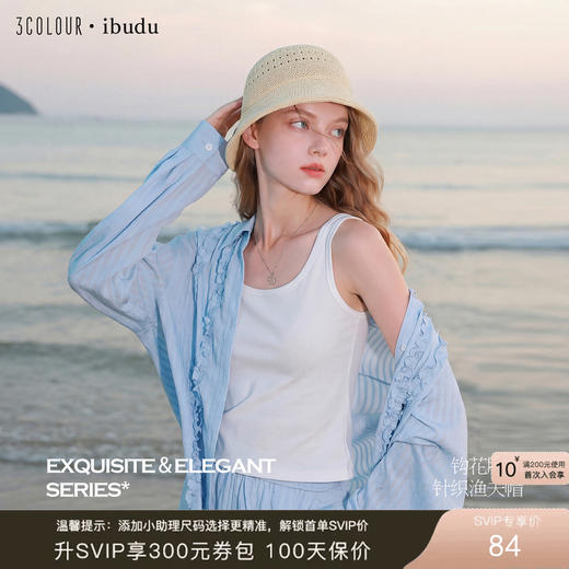 三彩2026新款镂空钩花针织渔夫帽遮阳透气桶帽盆帽沙滩海边出游女 商品图0