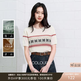 【莱赛尔】三彩2026夏季新款圆领短袖针织衫提花上衣套头休闲S